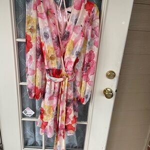 Alex Marie Pink Lily Floral Chiffon Dress | Belted | Size 18 | NWT